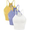 imageODODOS Womens Crop 3Pack Seamless RibKnit Camisole Crop Tank TopsWhitepurpleyellow