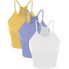 imageODODOS Womens Crop 3Pack Seamless RibKnit Camisole Crop Tank TopsWhitepurpleyellow