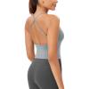 imageODODOS Seamless Padded Sports Bra for Women CrissCross Back Longline Wirefree Brami Ribbed Crop Tank TopsBlue Grey