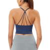 imageODODOS Seamless Padded Sports Bra for Women Strappy Longline Wirefree Brami Ribbed Crop Tank TopsCobalt Blue
