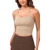 imageODODOS Seamless Sweetheart Neck Crop Tank for Women Ribbed Strappy Racerback Cropped Cami TopsBeige