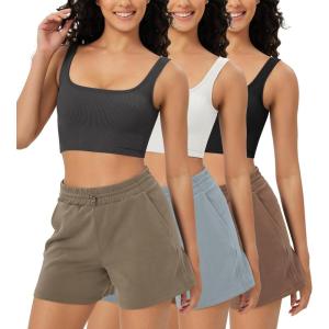 imageODODOS 3Pack Seamless Square Neck Crop Tank for Women Ribbed Knit Soft Low Back Cropped TopsBlackwhitecharcoal