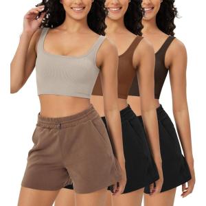 imageODODOS 3Pack Seamless Square Neck Crop Tank for Women Ribbed Knit Soft Low Back Cropped TopsBrunetteclaymushroom