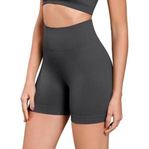 imageODODOS Seamless Biker Shorts for Women 5quot Inseam Ribbed High Waisted Running Yoga ShortsCharcoal