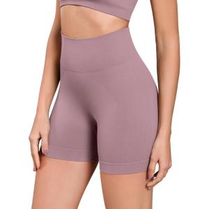 imageODODOS Seamless Biker Shorts for Women 5quot Inseam Ribbed High Waisted Running Yoga ShortsElderberry