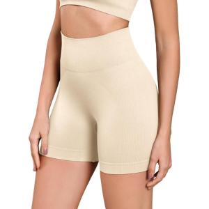 imageODODOS Seamless Biker Shorts for Women 5quot Inseam Ribbed High Waisted Running Yoga ShortsIvory