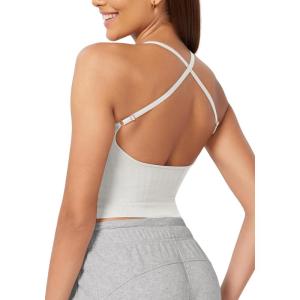 imageODODOS Seamless Padded Sports Bra for Women CrissCross Back Longline Wirefree Brami Ribbed Crop Tank TopsWhite