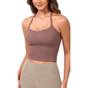 imageODODOS Seamless Sweetheart Neck Crop Tank for Women Ribbed Strappy Racerback Cropped Cami TopsClove