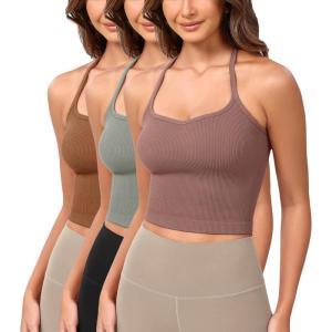 imageODODOS Seamless Sweetheart Neck Crop Tank for Women Ribbed Strappy Racerback Cropped Cami TopsClovegreen Milieuclay