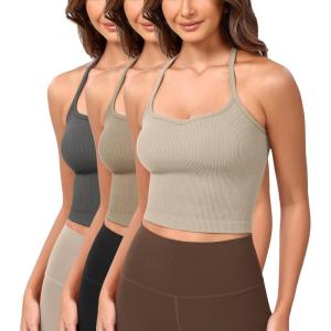 imageODODOS Seamless Sweetheart Neck Crop Tank for Women Ribbed Strappy Racerback Cropped Cami TopsMushroomtaupecharcoal