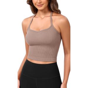imageODODOS Seamless Sweetheart Neck Crop Tank for Women Ribbed Strappy Racerback Cropped Cami TopsSphinx