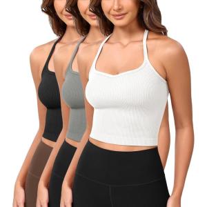 imageODODOS Seamless Sweetheart Neck Crop Tank for Women Ribbed Strappy Racerback Cropped Cami TopsWhiteblackgray