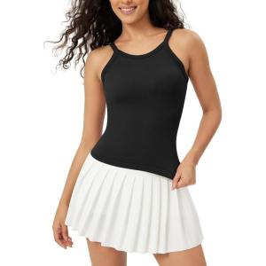 imageODODOS Seamless Tank for Women Ribbed Strappy Sleeveless Shirts Scoop Neck Cami TopsBlack