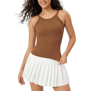 imageODODOS Seamless Tank for Women Ribbed Strappy Sleeveless Shirts Scoop Neck Cami TopsClay