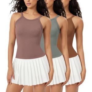 imageODODOS Seamless Tank for Women Ribbed Strappy Sleeveless Shirts Scoop Neck Cami TopsClovegreen Milieuclay