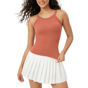 imageODODOS Seamless Tank for Women Ribbed Strappy Sleeveless Shirts Scoop Neck Cami TopsCoral