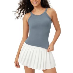 imageODODOS Seamless Tank for Women Ribbed Strappy Sleeveless Shirts Scoop Neck Cami TopsDusty Blue
