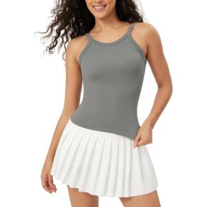 imageODODOS Seamless Tank for Women Ribbed Strappy Sleeveless Shirts Scoop Neck Cami TopsGray