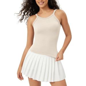 imageODODOS Seamless Tank for Women Ribbed Strappy Sleeveless Shirts Scoop Neck Cami TopsIvory