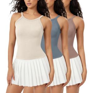 imageODODOS Seamless Tank for Women Ribbed Strappy Sleeveless Shirts Scoop Neck Cami TopsIvorydusty Bluesphinx