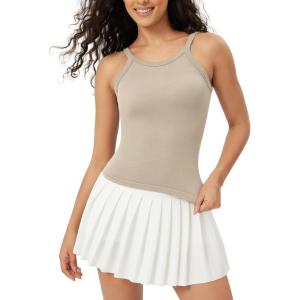 imageODODOS Seamless Tank for Women Ribbed Strappy Sleeveless Shirts Scoop Neck Cami TopsMushroom