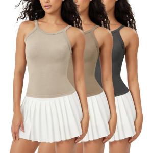 imageODODOS Seamless Tank for Women Ribbed Strappy Sleeveless Shirts Scoop Neck Cami TopsMushroomtaupecharcoal