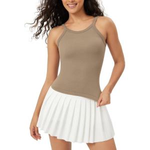 imageODODOS Seamless Tank for Women Ribbed Strappy Sleeveless Shirts Scoop Neck Cami TopsTaupe