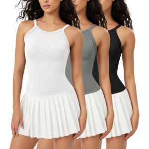 imageODODOS Seamless Tank for Women Ribbed Strappy Sleeveless Shirts Scoop Neck Cami TopsWhitegrayblack