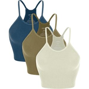 imageODODOS Womens Crop 3Pack Seamless RibKnit Camisole Crop Tank TopsLintnutriablue Ashes