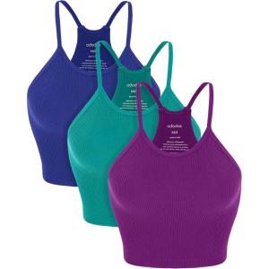 imageODODOS Womens Crop 3Pack Seamless RibKnit Camisole Crop Tank TopsPhloxsea Greenlapis