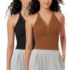 imageODODOS 2Pack Seamless Henley Crop for Women Open Back Ribbed Tank Buttonup Cropped TopBlackclay