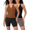 imageODODOS 2Pack Seamless Henley Crop for Women Open Back Ribbed Tank Buttonup Cropped TopBlackclay