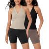imageODODOS 2Pack Seamless Henley Crop for Women Open Back Ribbed Tank Buttonup Cropped TopBlackmushroom