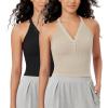 imageODODOS 2Pack Seamless Henley Crop for Women Open Back Ribbed Tank Buttonup Cropped TopBlackmushroom