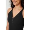 imageODODOS 2Pack Seamless Henley Crop for Women Open Back Ribbed Tank Buttonup Cropped TopBlackmushroom