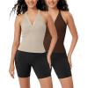 imageODODOS 2Pack Seamless Henley Crop for Women Open Back Ribbed Tank Buttonup Cropped TopMushroombrunette