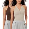 imageODODOS 2Pack Seamless Henley Crop for Women Open Back Ribbed Tank Buttonup Cropped TopMushroombrunette