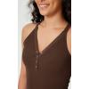 imageODODOS 2Pack Seamless Henley Crop for Women Open Back Ribbed Tank Buttonup Cropped TopMushroombrunette