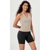 imageODODOS 2Pack Seamless Henley Crop for Women Open Back Ribbed Tank Buttonup Cropped TopMushroombrunette