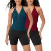 imageODODOS 2Pack Seamless Henley Crop for Women Open Back Ribbed Tank Buttonup Cropped TopTealred