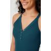imageODODOS 2Pack Seamless Henley Crop for Women Open Back Ribbed Tank Buttonup Cropped TopTealred
