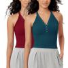 imageODODOS 2Pack Seamless Henley Crop for Women Open Back Ribbed Tank Buttonup Cropped TopTealred