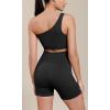 imageODODOS Seamless One Shoulder Sports Bra for Women Ribbed Asymmetrical Non Padded Yoga Crop Tank TopsBlack