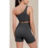imageODODOS Seamless One Shoulder Sports Bra for Women Ribbed Asymmetrical Non Padded Yoga Crop Tank TopsCharcoal