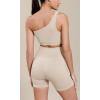 imageODODOS Seamless One Shoulder Sports Bra for Women Ribbed Asymmetrical Non Padded Yoga Crop Tank TopsCloud Cream
