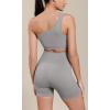 imageODODOS Seamless One Shoulder Sports Bra for Women Ribbed Asymmetrical Non Padded Yoga Crop Tank TopsGray