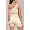 imageODODOS Seamless One Shoulder Sports Bra for Women Ribbed Asymmetrical Non Padded Yoga Crop Tank TopsIvory