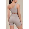 imageODODOS Seamless One Shoulder Sports Bra for Women Ribbed Asymmetrical Non Padded Yoga Crop Tank TopsKhaki