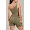 imageODODOS Seamless One Shoulder Sports Bra for Women Ribbed Asymmetrical Non Padded Yoga Crop Tank TopsNutria