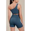 imageODODOS Seamless One Shoulder Sports Bra for Women Ribbed Asymmetrical Non Padded Yoga Crop Tank TopsOcran